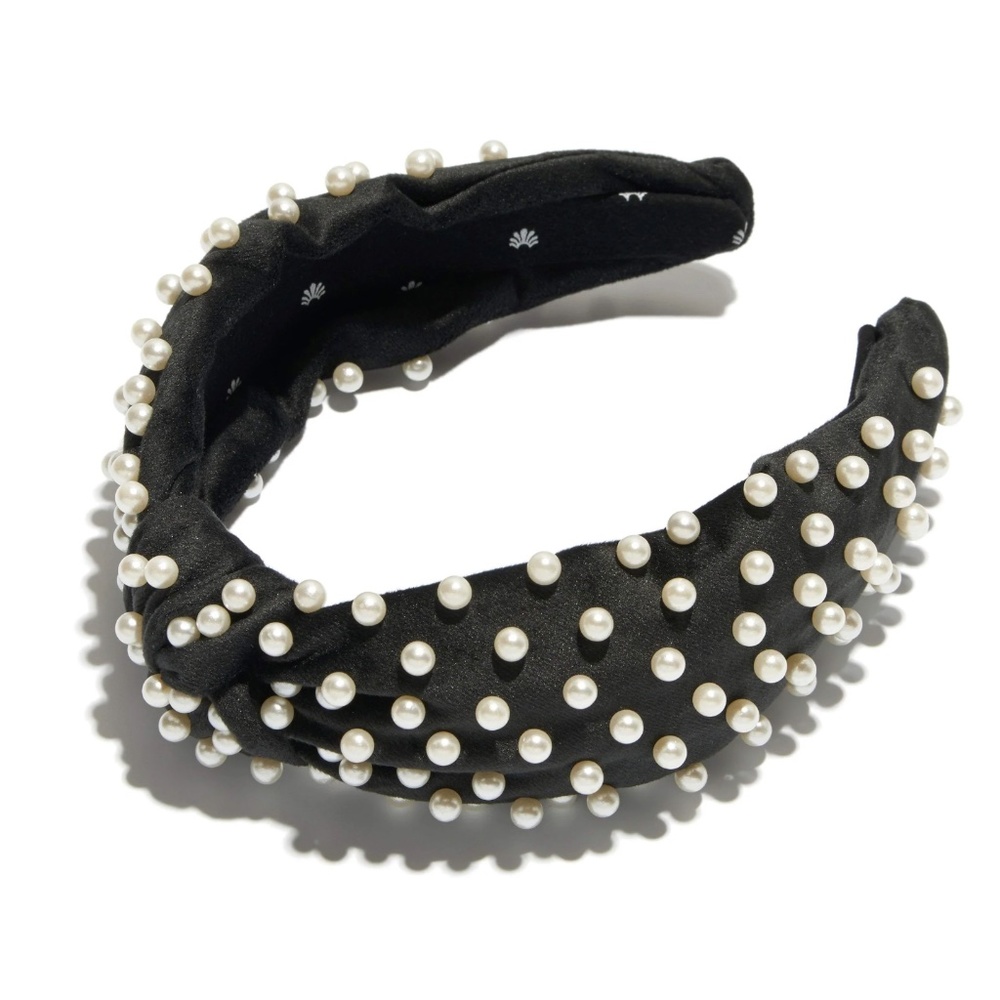 Lele Sadoughi Jet Pearl Velvet Knotted Headband
